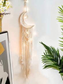 1 Pièce Attrape-rêve À Étoile Et Lune De Lumière De Chaîne Led À Télécommande 8 Fonctions , Cadeau De Collier , Décoration De Maison Bohème Crochetée , Décoration De Chambre Suspendue Murale En Tricot De Dentelle Artisanale Pour Chambre D'amis , Cadeau Pour Femme , Cadeau Pour Mère , Décoration De Crèche , Décoration De Maison , Décoration Murale , Décoration De Chambre
