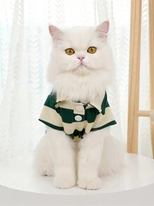 1 Piece Of Simple Striped Breathable Skin-Friendly Polo Shirt, Suitable For Cats And Dogs T-Shirt Clothes In All Seasons(The Size Is Too Small!!It Is Recommended To Take A Larger Size) - Green - View 5
