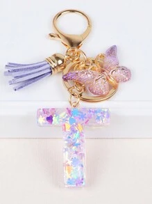 1入組亮片字母鑰匙扣,配流蘇和蝴蝶墜飾,樹脂字母汽車鑰匙鏈,可愛的袋子吊飾,背包配件,耳塞盒,保護套配件,適合女性和女孩的禮物 - 彩色 - 查看 33