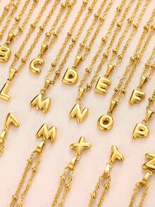 精致泡泡字母吊坠配饰优雅时尚 26 个英文字母首字母吊坠项链女士 - 金黃色 - 查看 3