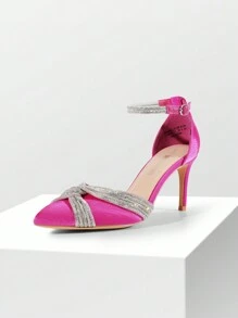 Women's Rhinestone Pointed Close Toe Pumps Strappy Sparkly  High Heels  Ankle Strap Stiletto Wedding Party Dress Shoes - Màu Hồng Tươi - Xem 2