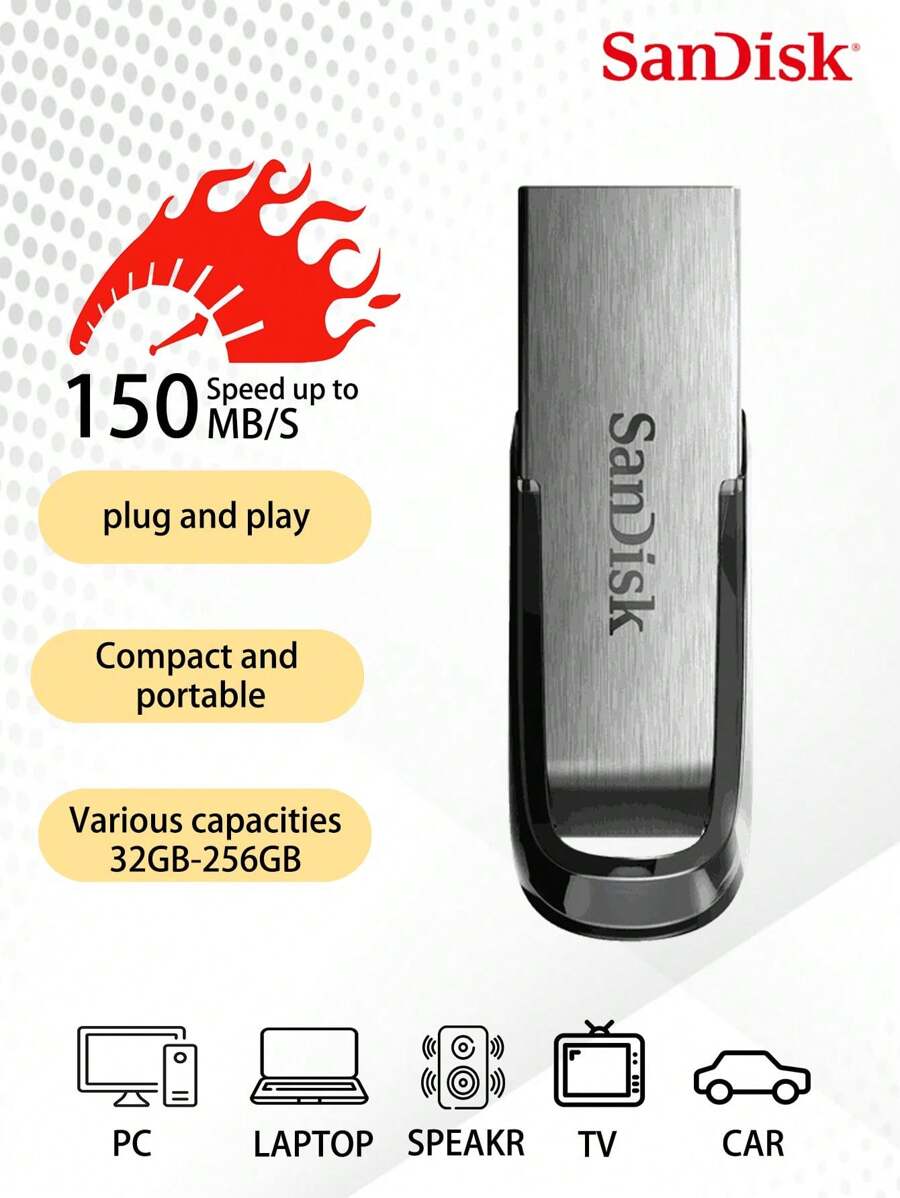 SANDISK Unidade Flash USB 3.0 SanDisk CZ73 Ultra Flair 32GB, 64GB, 128GB, Pen Drive 256GB, Pen Drive de Alta Velocidade
