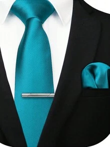 3入組男士經典8cm(3.15英寸)高檔純色絲緞斜紋領帶、口袋方巾和領帶夾組合套裝,適合男性的禮物、畢業典禮、婚禮委員、派對宴會和正式商務場合 - 經典三件套 - 查看 23