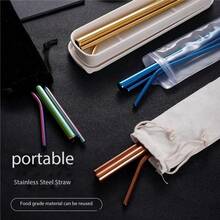 304 Stainless Steel Straws Set, Creative Colored Metal Straws For Bubble Tea, Beverage, Coffee - Rose Gold - View 8