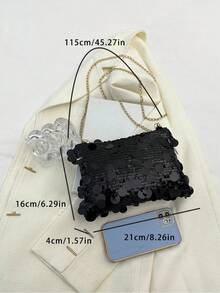 Fashionable Colorful Glitter Square Shaped Women's Crossbody Bag, New Arrival, Versatile Zipper Type, Unique Chain Design For Party - Black - View 2