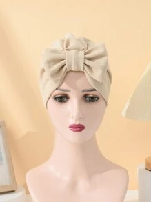 Pălărie nouă cu papion pentru femei de culoare solidă, pălărie cu turban elastic la modă, cadou de Ziua Îndrăgostiților, pălărie cu turban țesut în stil boem, basma pliată simplă fără margini, șapcă pentru chimioterapie Bonnet Bonnet pentru păr Turban