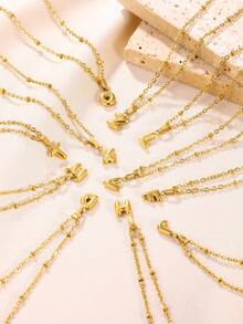 精致泡泡字母吊坠配饰优雅时尚 26 个英文字母首字母吊坠项链女士 - 金黃色 - 查看 4