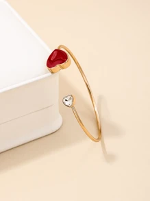 1pc Fashionable & Unique Metal Red Heart Shaped Bracelet, Suitable For Valentine's Day Gift, Romantic Dinner, New Year's Gift And Daily Wear Valentines,Mom,Mother,Mother's Day,Gift - Red - View 3