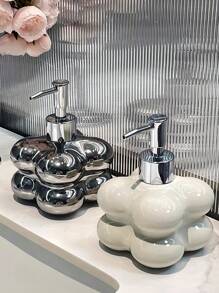 1 Peça Dispenser de Sabonete Líquido para Banheiro, Feito de Cerâmica Prateada, Adequado para Garrafa de Gel de Banho, Garrafa de Shampoo, Dispenser de Sabonete com Bomba, Decoração de Banheiro Doméstico, Decoração de Outono, De Volta às Aulas
