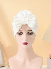 Pălărie nouă cu papion pentru femei de culoare solidă, pălărie cu turban elastic la modă, cadou de Ziua Îndrăgostiților, pălărie cu turban țesut în stil boem, basma pliată simplă fără margini, șapcă pentru chimioterapie Bonnet Bonnet pentru păr Turban
