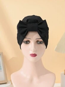 Pălărie nouă cu papion pentru femei de culoare solidă, pălărie cu turban elastic la modă, cadou de Ziua Îndrăgostiților, pălărie cu turban țesut în stil boem, basma pliată simplă fără margini, șapcă pentru chimioterapie Bonnet Bonnet pentru păr Turban