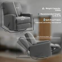 Harkawon Swivel Rocker Recliner Chair, Glider Rocker Recliner, Rocking Chair Nursery, Fabric Chair With High Back, Deep Seat, For Living Room, Bedroom - Dark Grey - View 2