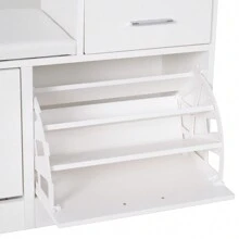 Scarpiera Moderna con Panca Imbottita per 12 Paia di Scarpe, Mobile da Ingresso in Legno 94,5x57x30 cm Bianco - Bianco - Visualizzare 5