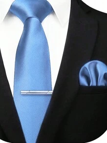 3入組男士經典8cm(3.15英寸)高檔純色絲緞斜紋領帶、口袋方巾和領帶夾組合套裝,適合男性的禮物、畢業典禮、婚禮委員、派對宴會和正式商務場合 - 經典三件套 - 查看 19