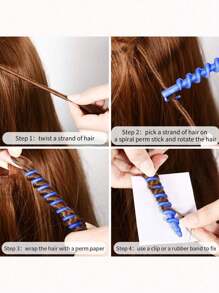 25入組造型工具，冷燙棒，螺旋捲髮器，不傷髮質，塑料捲髮棒，隨機款式與顏色 - 彩色 - 查看 3