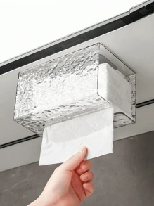 1pc/2pcs Transparent Tissue Storage Box, Wall-Mounted Transparent Tissue Box, Kitchen Bathroom Toilet Hanging Tissue Holder, Luxury Facial Tissue Storage Box