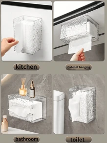 1pc/2pcs Transparent Tissue Storage Box, Wall-Mounted Transparent Tissue Box, Kitchen Bathroom Toilet Hanging Tissue Holder, Luxury Facial Tissue Storage Box