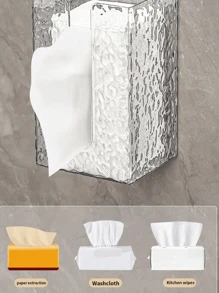 1pc/2pcs Transparent Tissue Storage Box, Wall-Mounted Transparent Tissue Box, Kitchen Bathroom Toilet Hanging Tissue Holder, Luxury Facial Tissue Storage Box