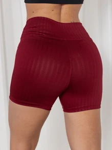 Women Sports Shorts - 酒紅色 - 查看 2