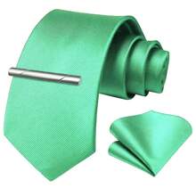 3入組男士經典8cm(3.15英寸)高檔純色絲緞斜紋領帶、口袋方巾和領帶夾組合套裝,適合男性的禮物、畢業典禮、婚禮委員、派對宴會和正式商務場合 - 經典三件套 - 查看 2