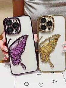 New European And American Ins Style Creative Electroplating Quicksand Butterfly Mobile Phone Case Compatible With Apple 11/12/13/14/15pro/Promax, Anti-Drop, Cute And Transparent Protective Cover. - Gold - View 3