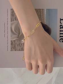 Stainless Steel Waterproof Simple Fadeless Gold Plated Cross & Chain Design Necklace Bracelet Set, Suitable For Women's Daily Wear