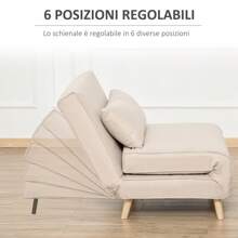HOMCOM Poltrona Letto 3 in 1 con Schienale Reclinabile in 6 Posizioni e 4 Gambe a Scomparsa, Poltrona Letto Singolo in Tessuto Effetto Lino Traspirante, 94x78x80 cm, Beige - Beige - Visualizzare 6