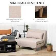 HOMCOM Poltrona Letto 3 in 1 con Schienale Reclinabile in 6 Posizioni e 4 Gambe a Scomparsa, Poltrona Letto Singolo in Tessuto Effetto Lino Traspirante, 94x78x80 cm, Beige - Beige - Visualizzare 5