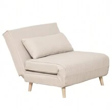 HOMCOM Poltrona Letto 3 in 1 con Schienale Reclinabile in 6 Posizioni e 4 Gambe a Scomparsa, Poltrona Letto Singolo in Tessuto Effetto Lino Traspirante, 94x78x80 cm, Beige - Beige - Visualizzare 3