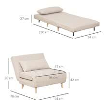 HOMCOM Poltrona Letto 3 in 1 con Schienale Reclinabile in 6 Posizioni e 4 Gambe a Scomparsa, Poltrona Letto Singolo in Tessuto Effetto Lino Traspirante, 94x78x80 cm, Beige - Beige - Visualizzare 2
