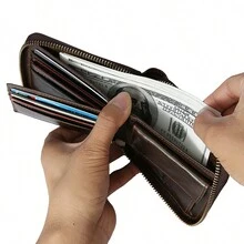 Genuine Leather Men's Zipper Wallets RFID Blocking Bifold Wallet For Men With Zipper ID Window Coin Pocket Credit Card Wallet - Leather Zip Wallet Slim Valentine's Gift For Him - Black - View 4