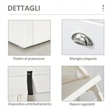 Panca Scarpiera Salvaspazio in Legno con Cuscino, 2 Cassetti con Mensola Regolabile per 8 Scarpe, 104x24x55cm, Bianco - Multicolore - Visualizzare 6