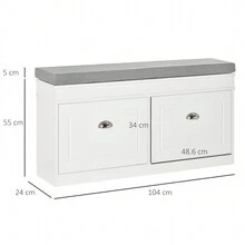 Panca Scarpiera Salvaspazio in Legno con Cuscino, 2 Cassetti con Mensola Regolabile per 8 Scarpe, 104x24x55cm, Bianco - Multicolore - Visualizzare 2