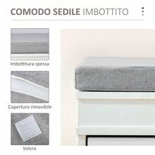 Panca Scarpiera Salvaspazio in Legno con Cuscino, 2 Cassetti con Mensola Regolabile per 8 Scarpe, 104x24x55cm, Bianco - Multicolore - Visualizzare 8