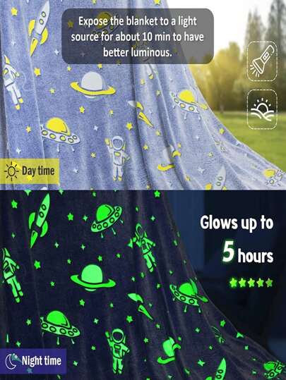 A Very Cute Night Light Flannel Blanket, Very Beautiful Blue Space Astronaut Planet Blanket, Cute, For Teenage Boys And Girls, Suitable For All Seasons, As An Interesting Christmas Or Birthday Gift