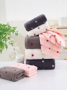 1件/2件装（毛巾+浴巾）加厚毛圈毛巾套装，提花爱心图案，速干，柔软吸水，适用于洗脸/洗澡，浴室、健身房、SPA、游泳池等场所，家居浴室装饰，秋季装饰，返校季装饰，美容院家居浴室浴巾，适用于美容院、酒店、运动、家居用品、毛巾、护肤浴巾 - 白色 - 查看 7