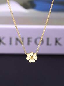 Stainless Steel Waterproof Anti-Fade Golden Lovely Daisy-Shaped Necklace & Earrings Set, Suitable For Women's Daily Wear - Gold - View 2