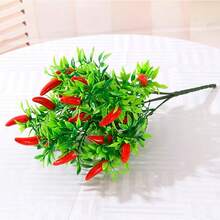 Ramo De Frutas Artificiales De Plástico 10 Cabezas Con Follaje Verde Artificial Decoración Para Interiores 30 cm - Chile Rojo - Ver 5