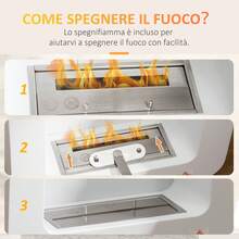 HOMCOM Camino Bioetanolo a Parete in Metallo da 2.5h di Combustione con Serbatoio da 1L e Copertura 20m², 48x18x48cm, Bianco - Bianco - Visualizzare 2
