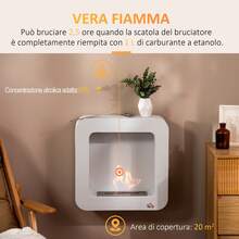 HOMCOM Camino Bioetanolo a Parete in Metallo da 2.5h di Combustione con Serbatoio da 1L e Copertura 20m², 48x18x48cm, Bianco - Bianco - Visualizzare 6