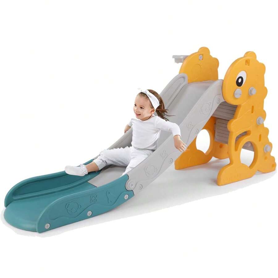 Diapositiva para niños plegables con aro de baloncesto, 180 x 80 x 145 cm, tobogán de diversión para niños, tobogán para niños pequeños durante 1-6 años, tobogán para bebés interiores y exteriores, tobogán de jardín de hasta 50 kg ​