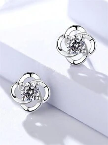 Ensemble de bijoux fleur en zircone cubique en argent sterling 925, boucles d'oreilles et collier, élégant et pour la Saint-Valentin, les rendez-vous, les cadeaux, polyvalent pour les filles