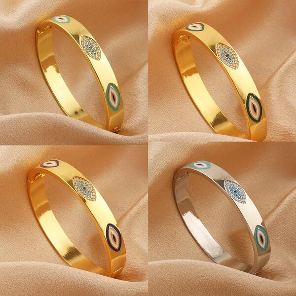 1pc Copper Plated 18k Gold Fashionable Evil Eye Clasp Bracelet