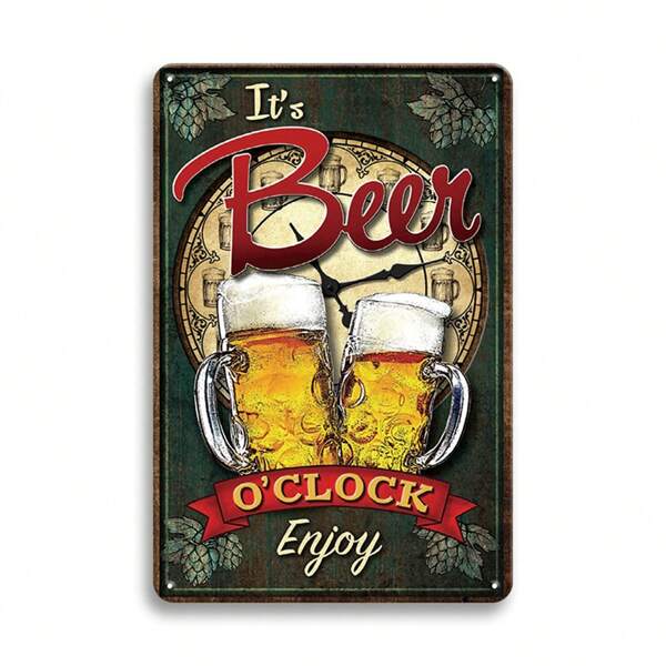1pc Beer Vintage Funny Plaque It's Beer O'clock Enjoy Man Cave Metal Tin Signs Bar Decor Accessories Beer Club Wall Decorations  8x12 Inches