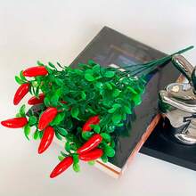 Ramo De Frutas Artificiales De Plástico 10 Cabezas Con Follaje Verde Artificial Decoración Para Interiores 30 cm - Chile Rojo - Ver 1