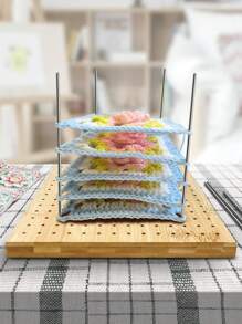 5.9英寸鉤織方形阻塞板,帶針6支不銹鋼針,竹木板適用於編織鉤花軟木方格套件禮物