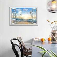 1 Miếng Phòng khách bờ biển Hình ảnh Treo tranh Trang trí Phòng ngủ Xanh Đại dương Bức tranh Trang trí Trắng Cửa sổ Khung trang trí Phong cách Cây cọ tranh sơn dầu Trang trí tường Phòng tắm Nhà  Văn phòng Xanh Phong cảnh Tác phẩm nghệ thuật - Không có khung - Nhiều màu - Xem 1