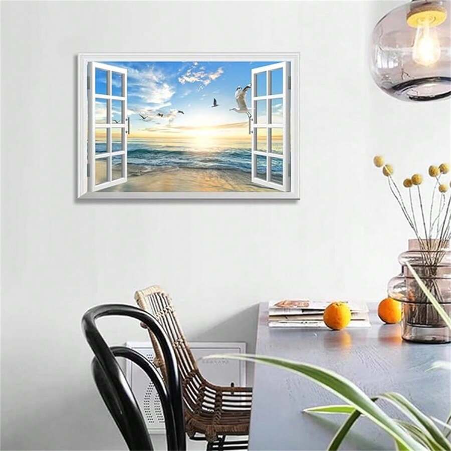 1 Miếng Phòng khách bờ biển Hình ảnh Treo tranh Trang trí Phòng ngủ Xanh Đại dương Bức tranh Trang trí Trắng Cửa sổ Khung trang trí Phong cách Cây cọ tranh sơn dầu Trang trí tường Phòng tắm Nhà  Văn phòng Xanh Phong cảnh Tác phẩm nghệ thuật - Không có khung - Nhiều màu - Xem 1