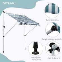 Outsunny Tenda da Sole 2x1.5m per Esterno a Rullo con Manovella, Telaio Telescopico e Angolazione Regolabile
