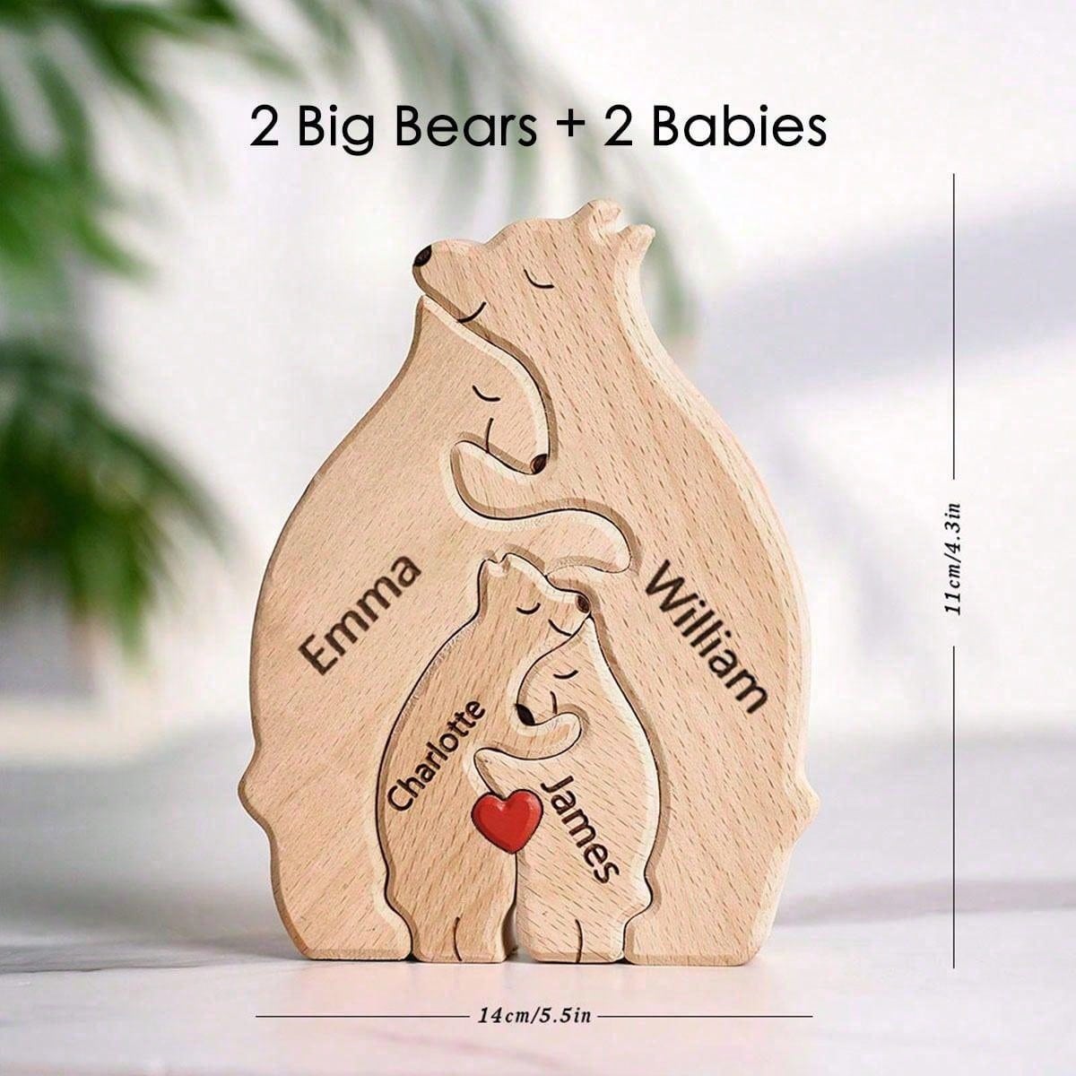 Personalisiertes Bärenfamilie Holz Puzzle - Mit Familiennamen Gravierte Geschenkidee